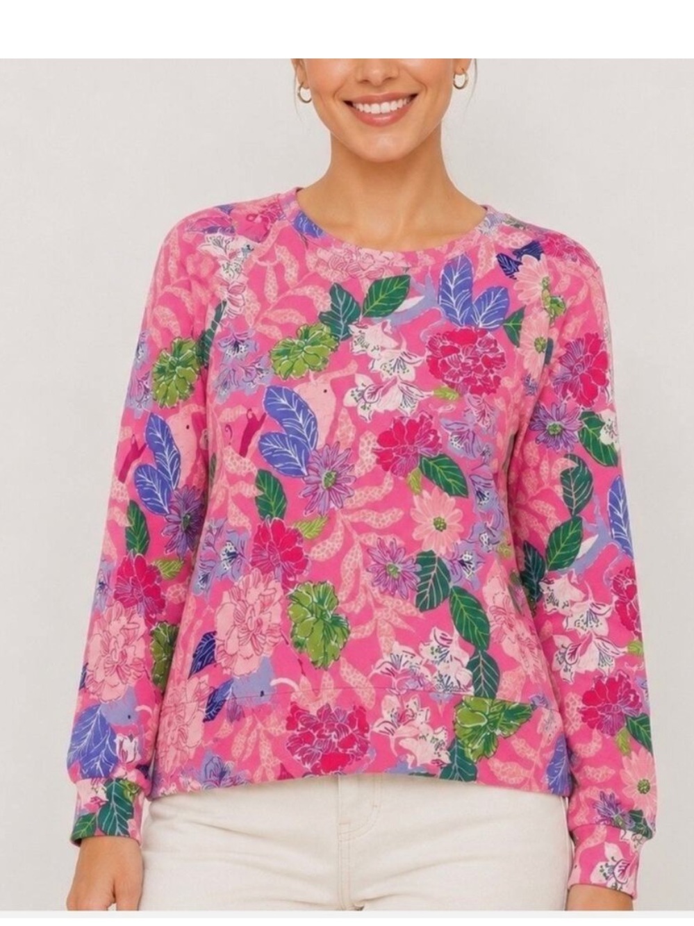 Lilly Pulitzer Jansen Long Sleeve Sweatshirt in Pink Isle Best of Friends Print